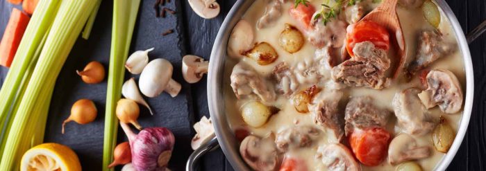 Recette Saveurs de l'Ain : Blanquette de veau Bressou à l'ancienne